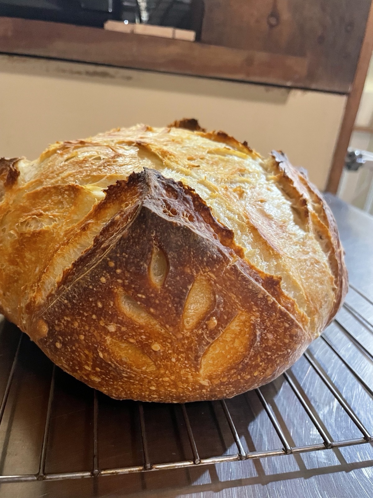 A loaf of bread made with the method taught in the Simple Stress-free Sourdough Seminar.